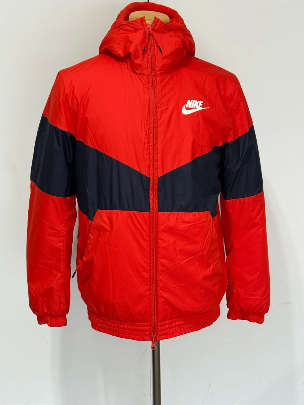 Nike Red Hooded Windbreaker with Black Chevron